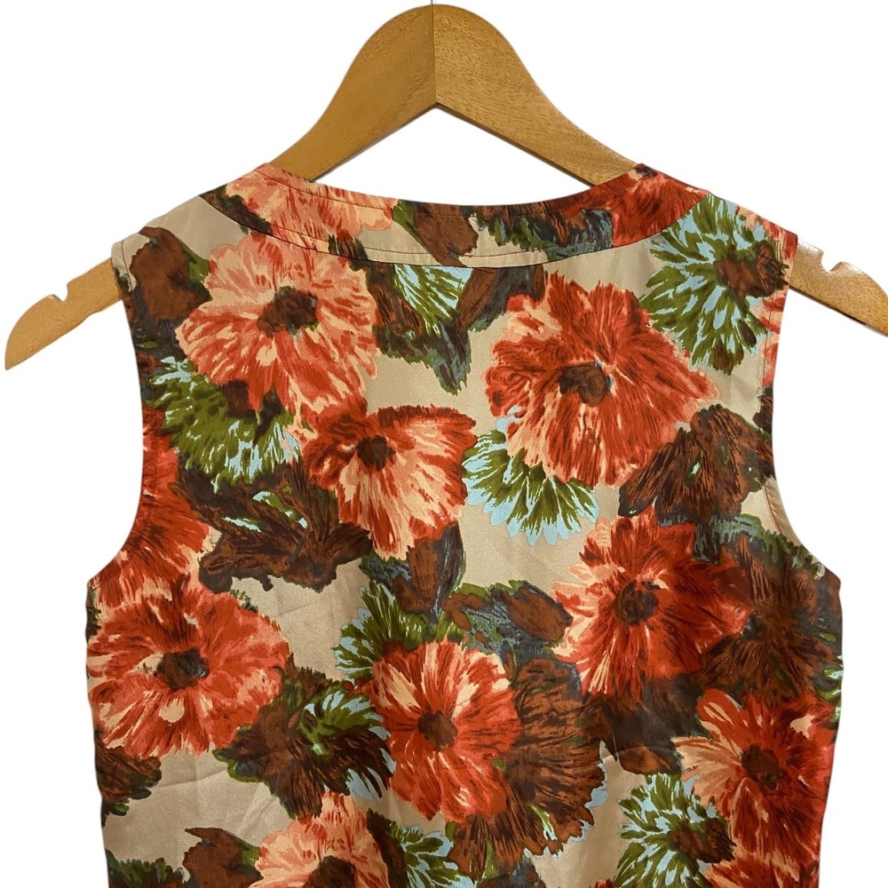 Talbots 100% Silk Floral Sleeveless Blouse Pleated Neck Romantic Boho Feminine 4 - Picture 8 of 9